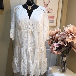Nwt 3X TRIBAL JEANS Elegant White Eyelet Midi Dress